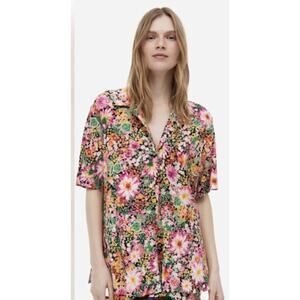 H&M Floral Loose Fit Resort Shirt Black/Floral Womens Size S
